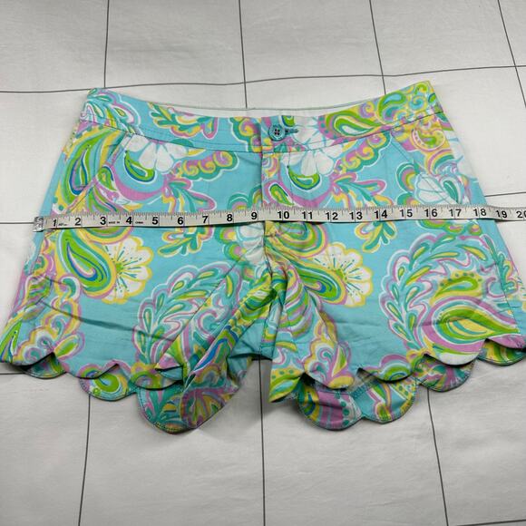 Lilly Pulitzer Shorts Women 0 Blue Green Buttercup Scalloped Hem Preppy Colorful - Picture 8 of 12